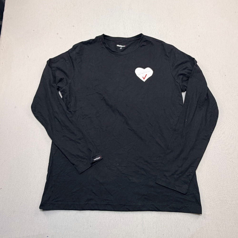 Verizon Long Sleeve Shirt Mens Large Black Excellent Heart Logo Graphic Tee